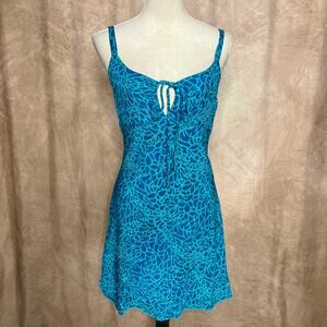 Vintage Y2K Tropical Tantrum Floral Leaf Print Beaded Sequin Mini Dress Blue